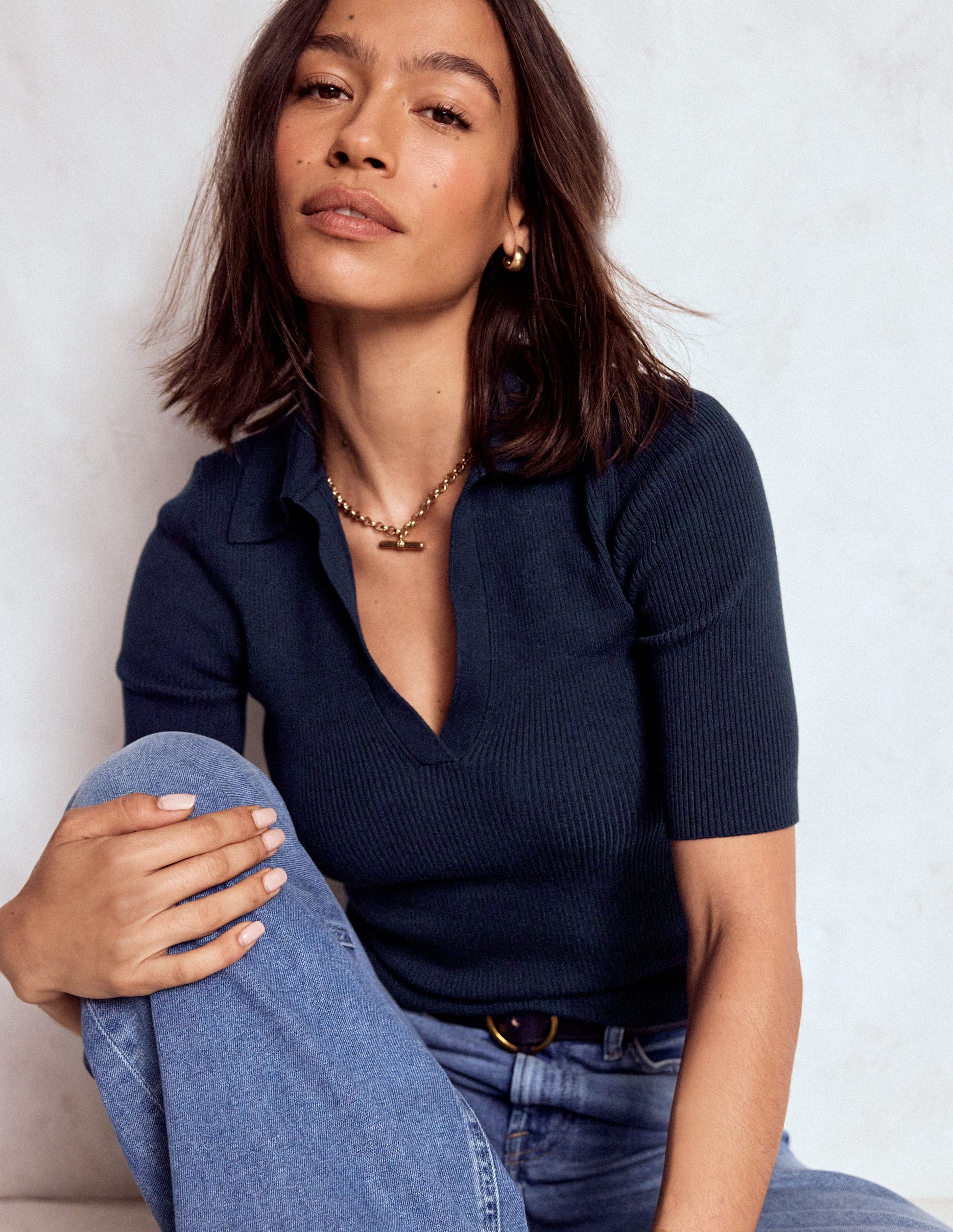 Henley-Shirt aus Rippstrick-Marineblau-2