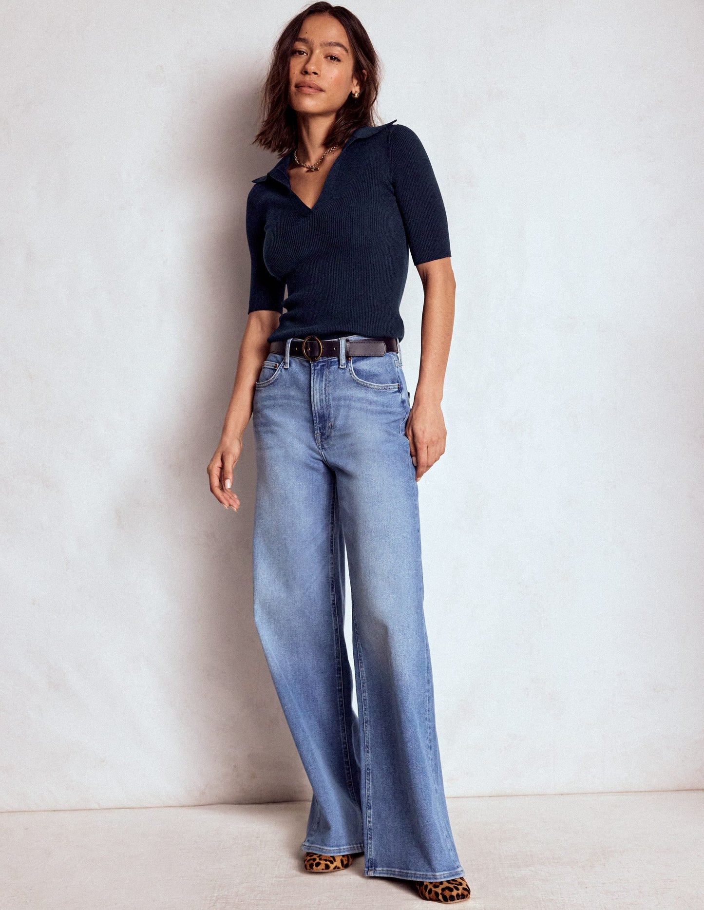 Henley-Shirt aus Rippstrick-Marineblau