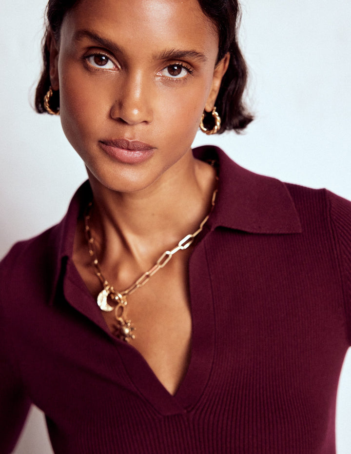 Henley-Shirt aus Rippstrick-Dunkelviolett