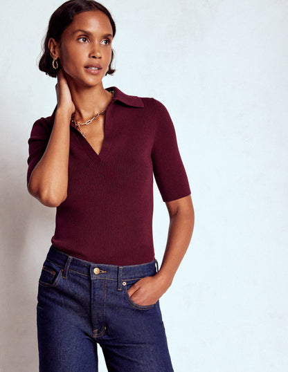 Henley-Shirt aus Rippstrick-Dunkelviolett-2