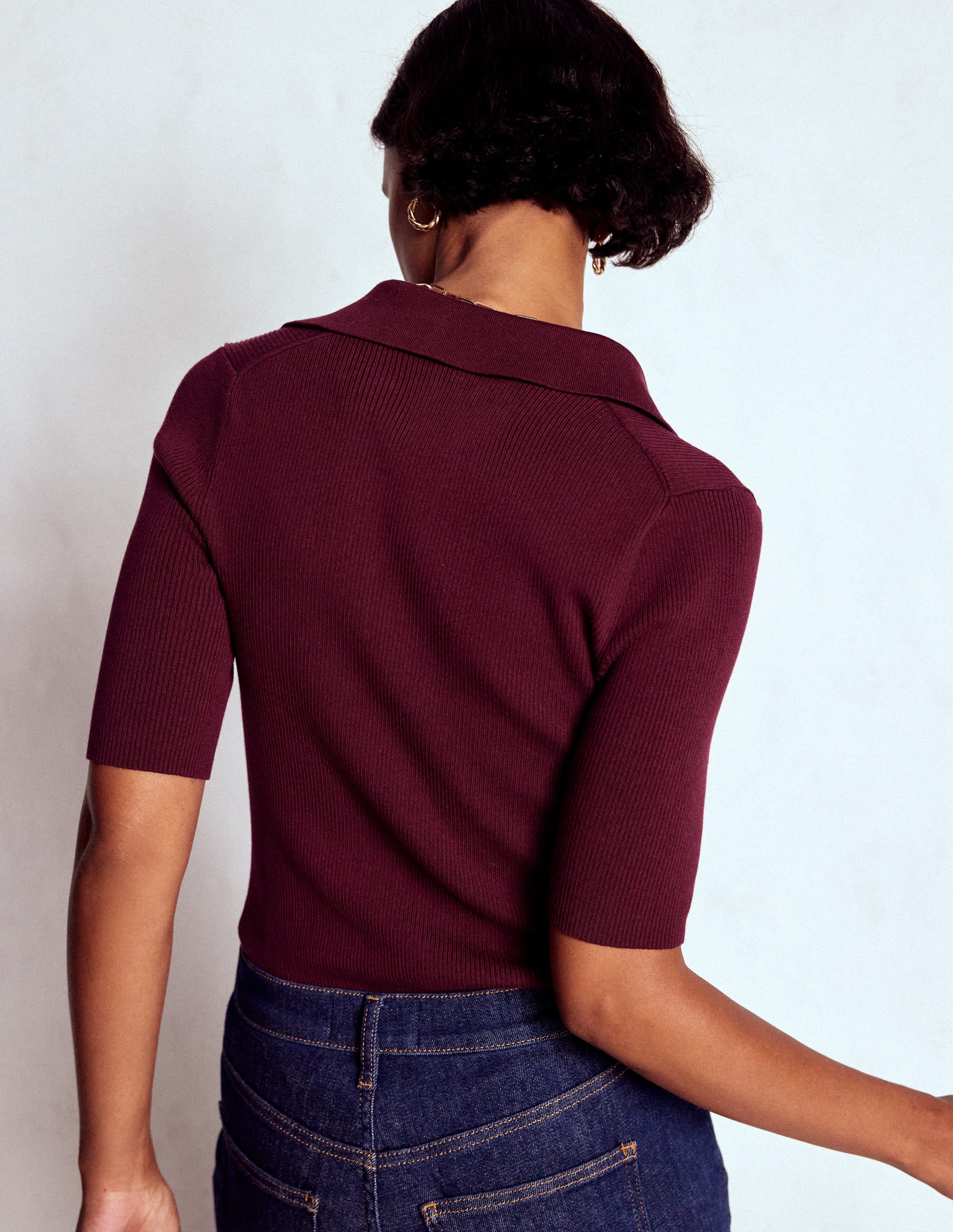 Henley-Shirt aus Rippstrick-Dunkelviolett - Image 3