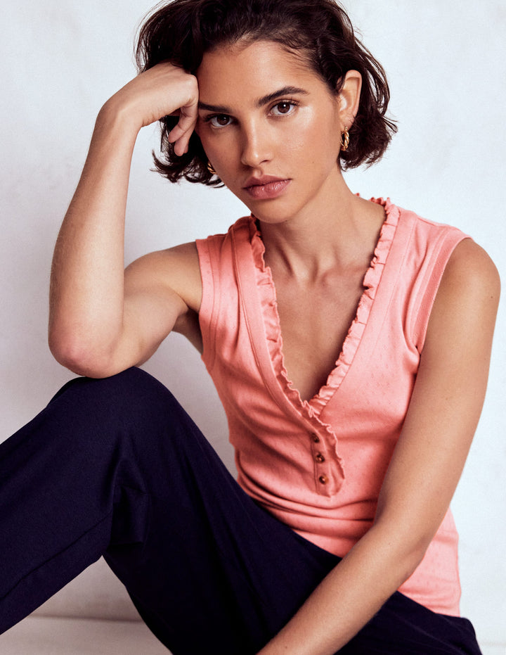 Débardeur de pyjama en jersey à col tunisien-Rose clair