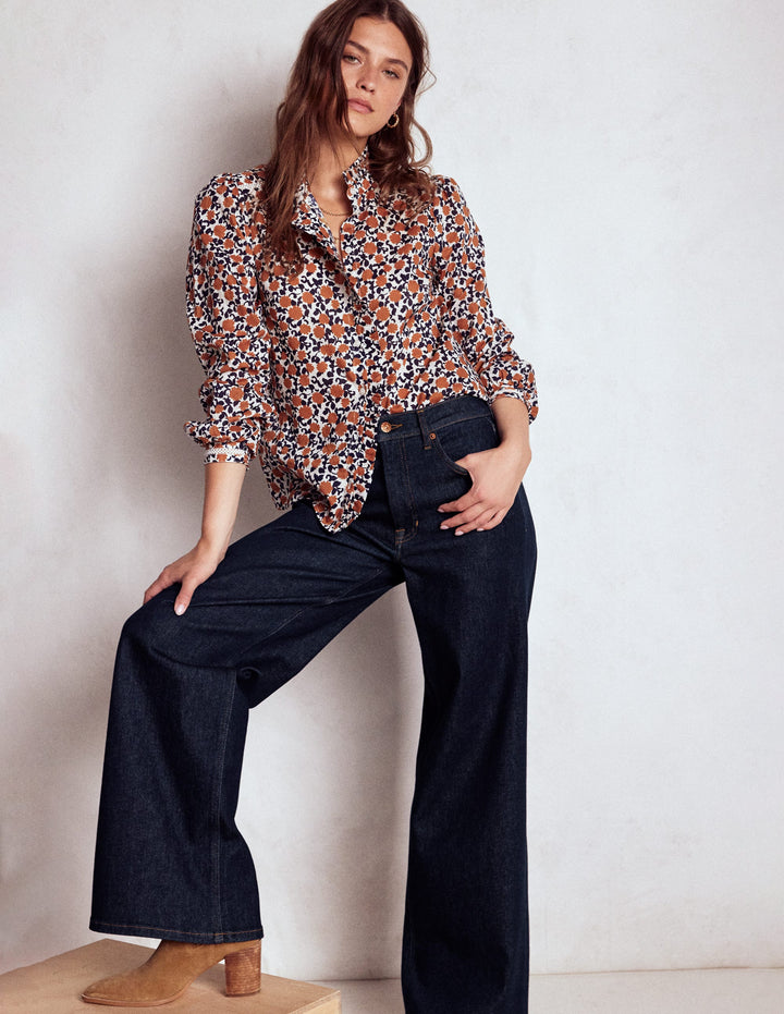 Jean large taille haute-Indigo Délavé