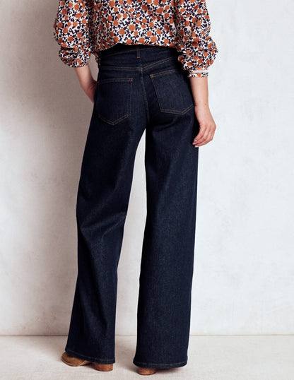 Hoch geschnittene Jeans mit weitem Bein-Indigo Waschung-3
