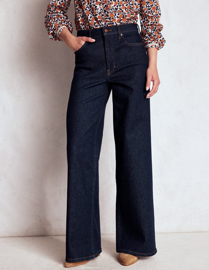 Hoch geschnittene Jeans mit weitem Bein-Indigo Waschung-4