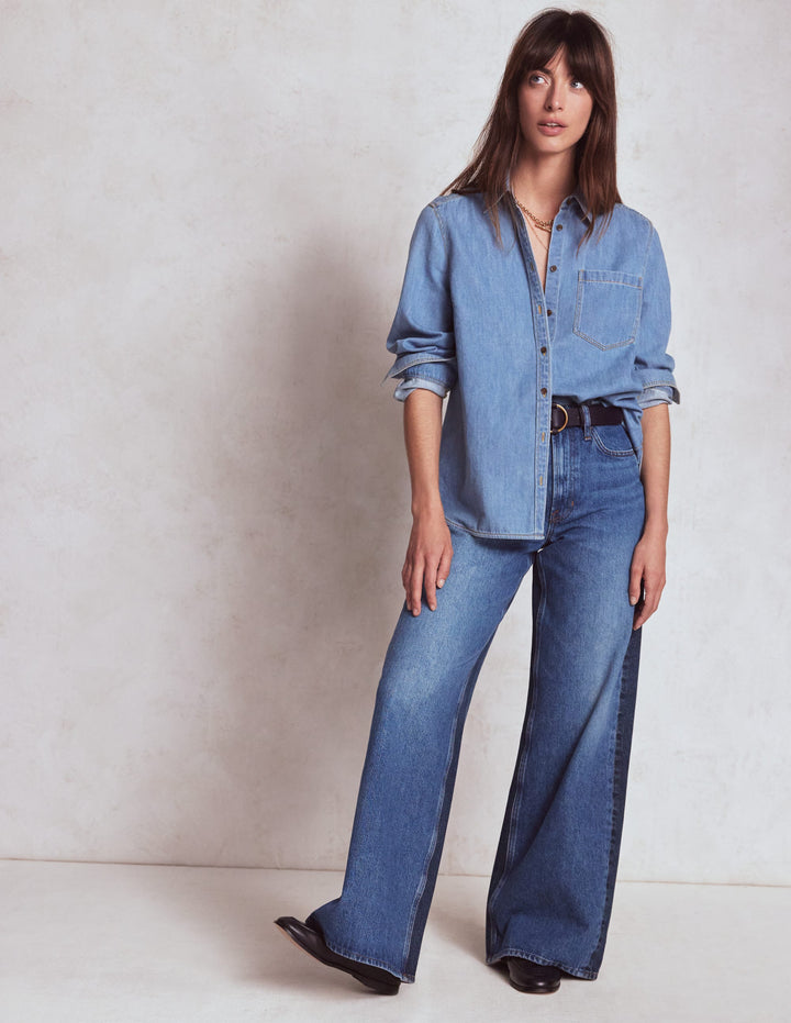 Hoch geschnittene Jeans mit weitem Bein-Mustermix