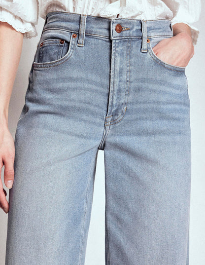 Hoch geschnittene Jeans mit weitem Bein-Ausgeblichene Optik-5
