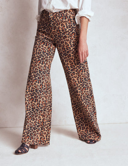 Hoch geschnittene Jeans mit weitem Bein-Leopardenmuster-4