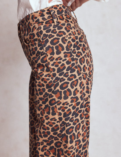 Hoch geschnittene Jeans mit weitem Bein-Leopardenmuster-5
