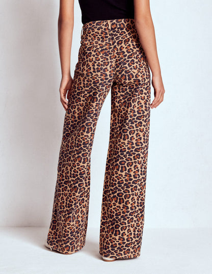 Hoch geschnittene Jeans mit weitem Bein-Leopardenmuster-7