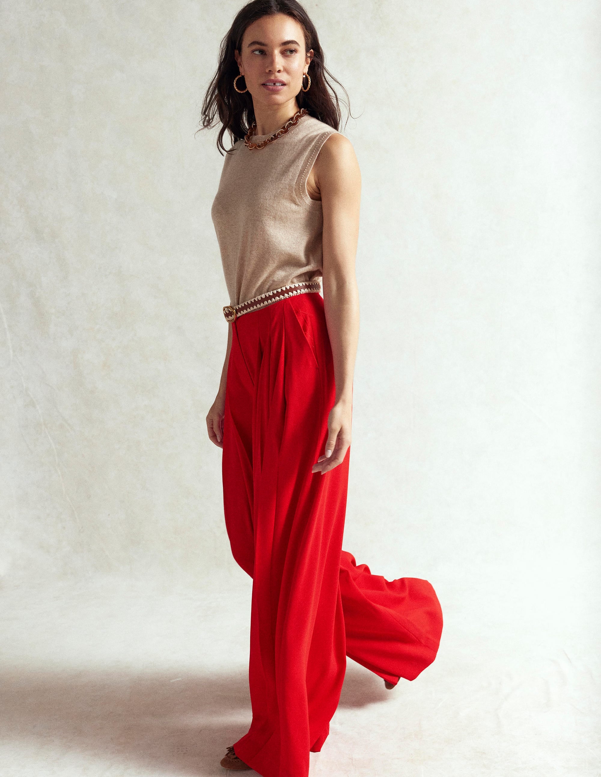 Regent Wide Leg Trousers-Poppy Red - Image 6