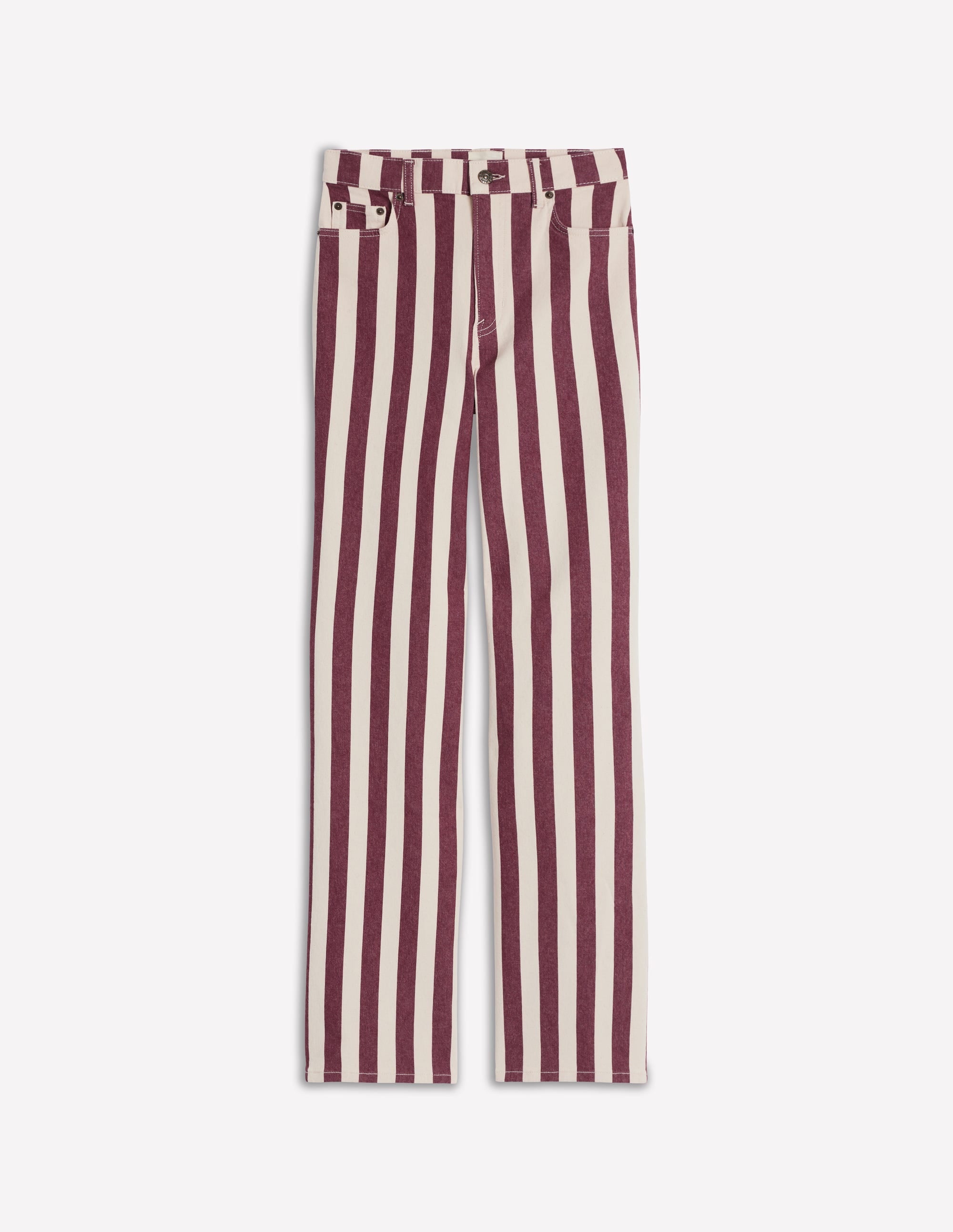 Jeans mit hohem Bund und geradem, weitem Bein-Kastanienbraun und Naturweiß Streifen - Image 6