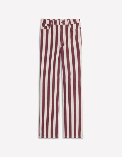 Jeans mit hohem Bund und geradem, weitem Bein-Kastanienbraun und Naturweiß Streifen-6