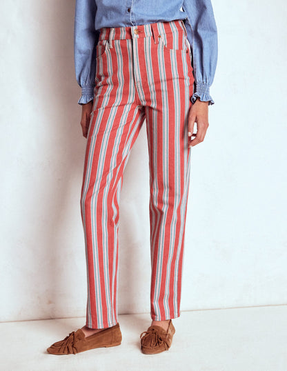 Gestreifte Jeans mit hohem Bund-Rot, Blau und Rosa Streifen-5