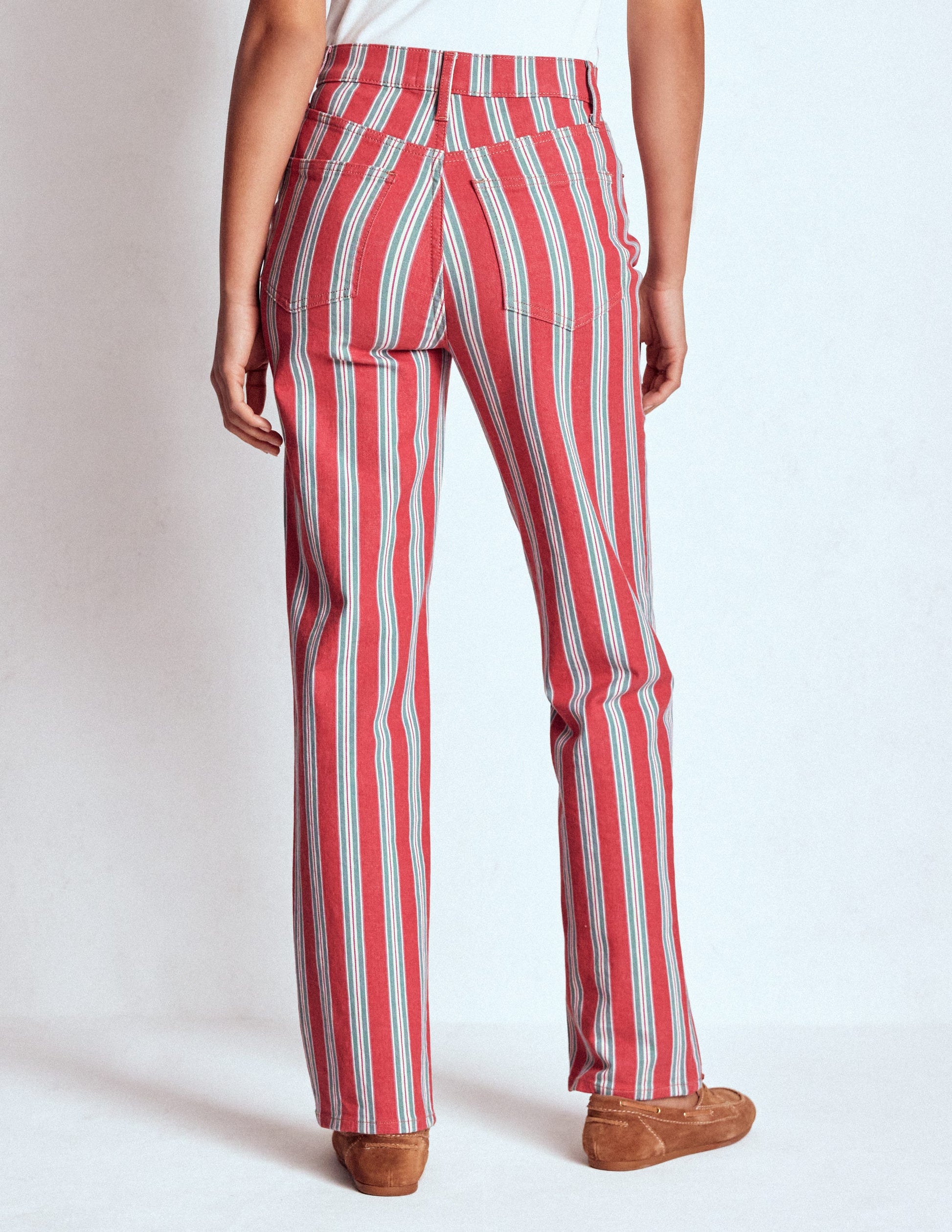 Gestreifte Jeans mit hohem Bund-Rot, Blau und Rosa Streifen-8