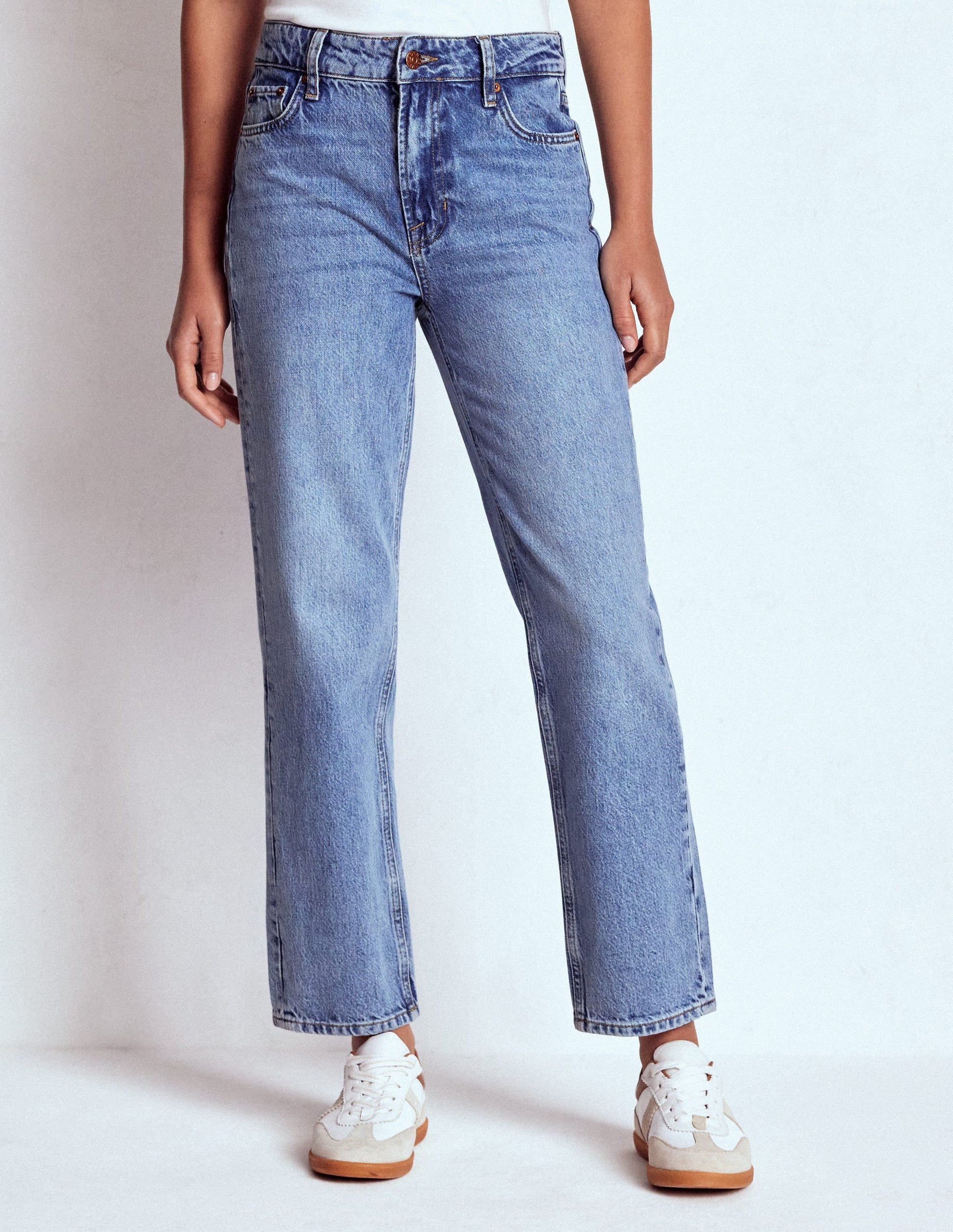 Feste Jeans mit hohem Bund und geradem Bein-Ausgeblichene Optik-6