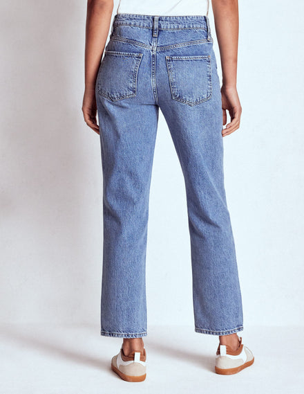 Feste Jeans mit hohem Bund und geradem Bein-Ausgeblichene Optik
