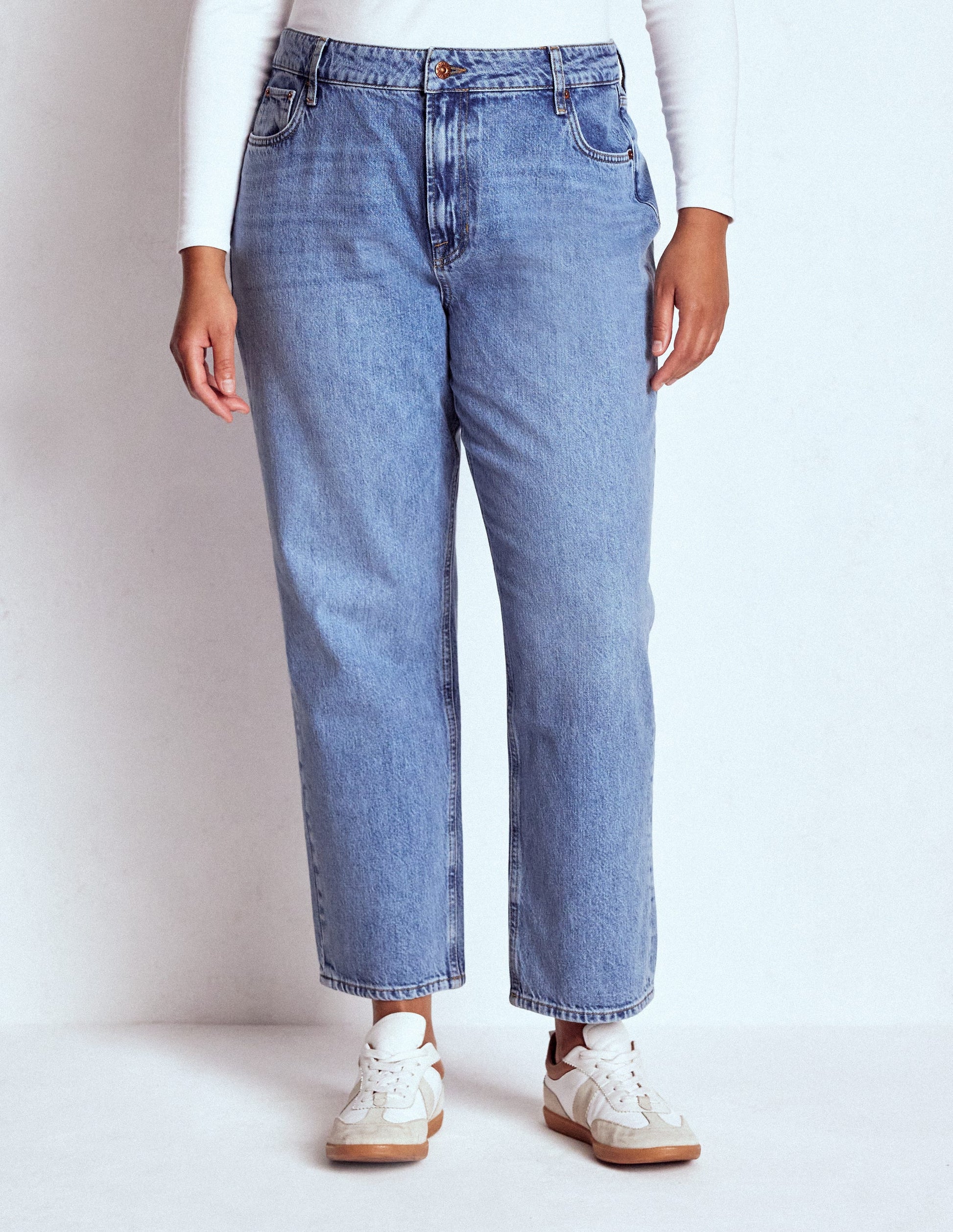 Feste Jeans mit hohem Bund und geradem Bein-Ausgeblichene Optik-10