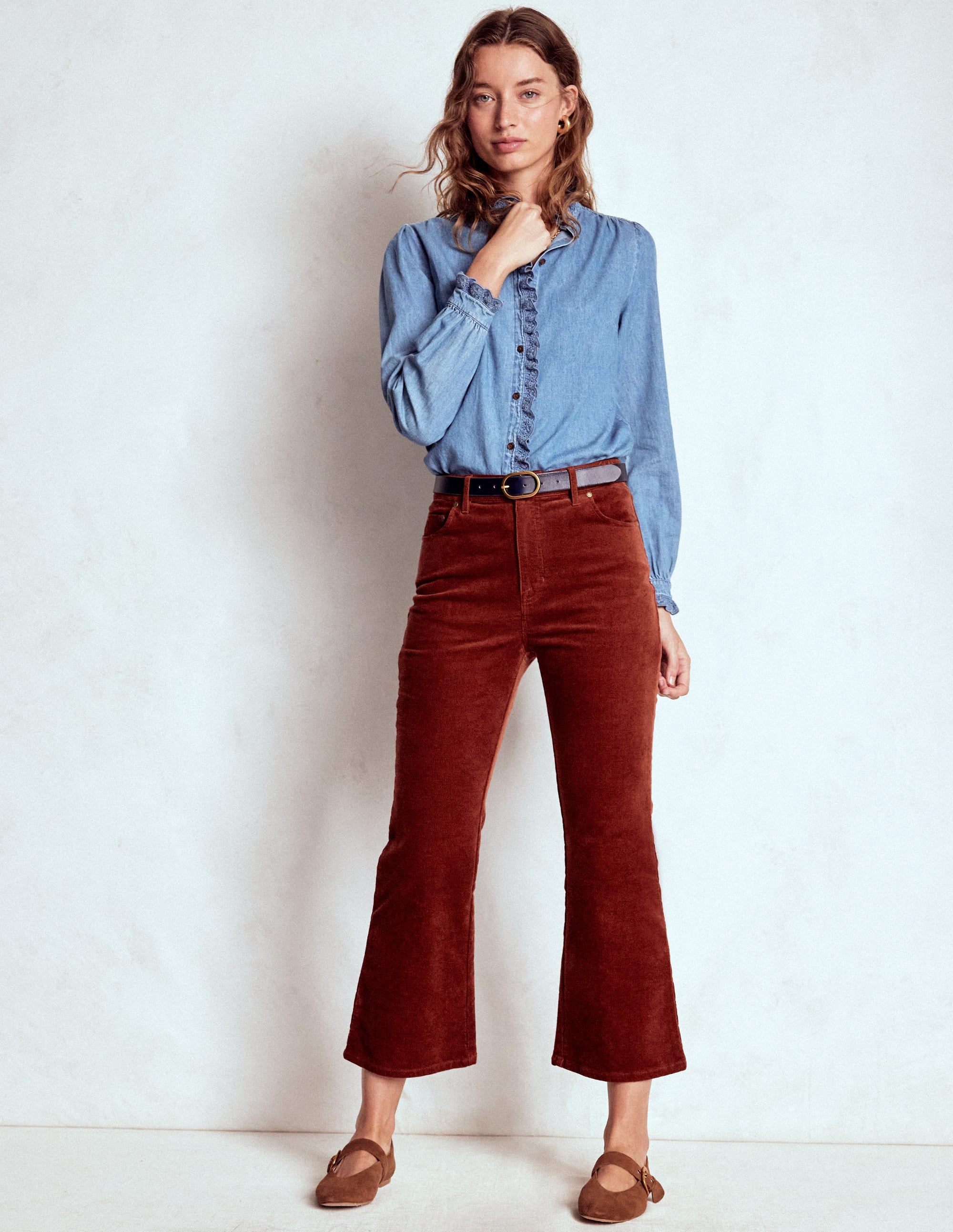 Ausgestellte Cord-Jeans im Five-Pocket-Design-Ziegelstein - Image 1