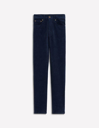High-Waisted Cord Slim Jeans-Navy-6