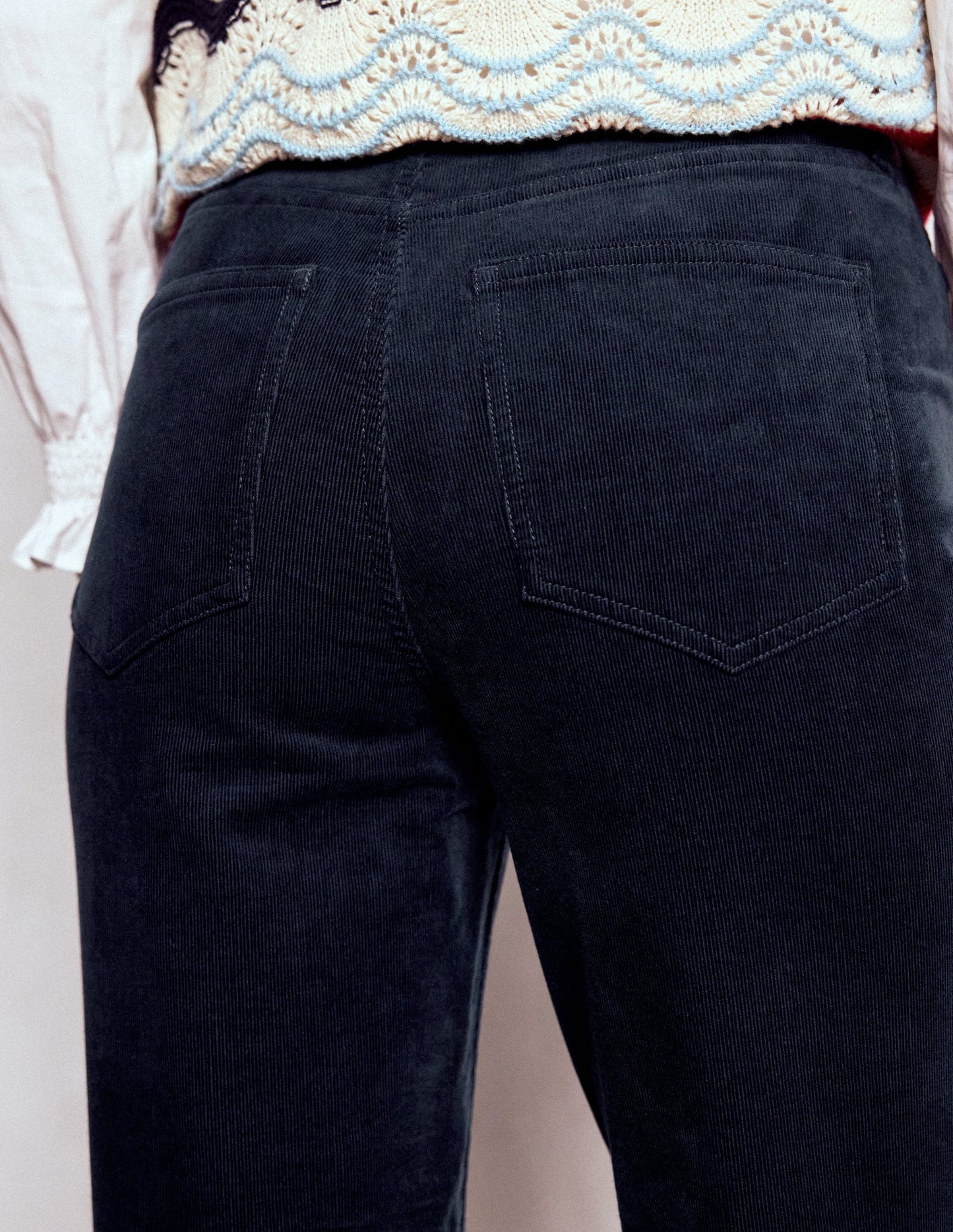High-Waisted Cord Slim Jeans-Navy