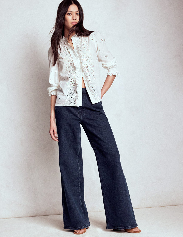 Weit geschnittene Jeans mit hohem Bund-Dunkles Vintageblau