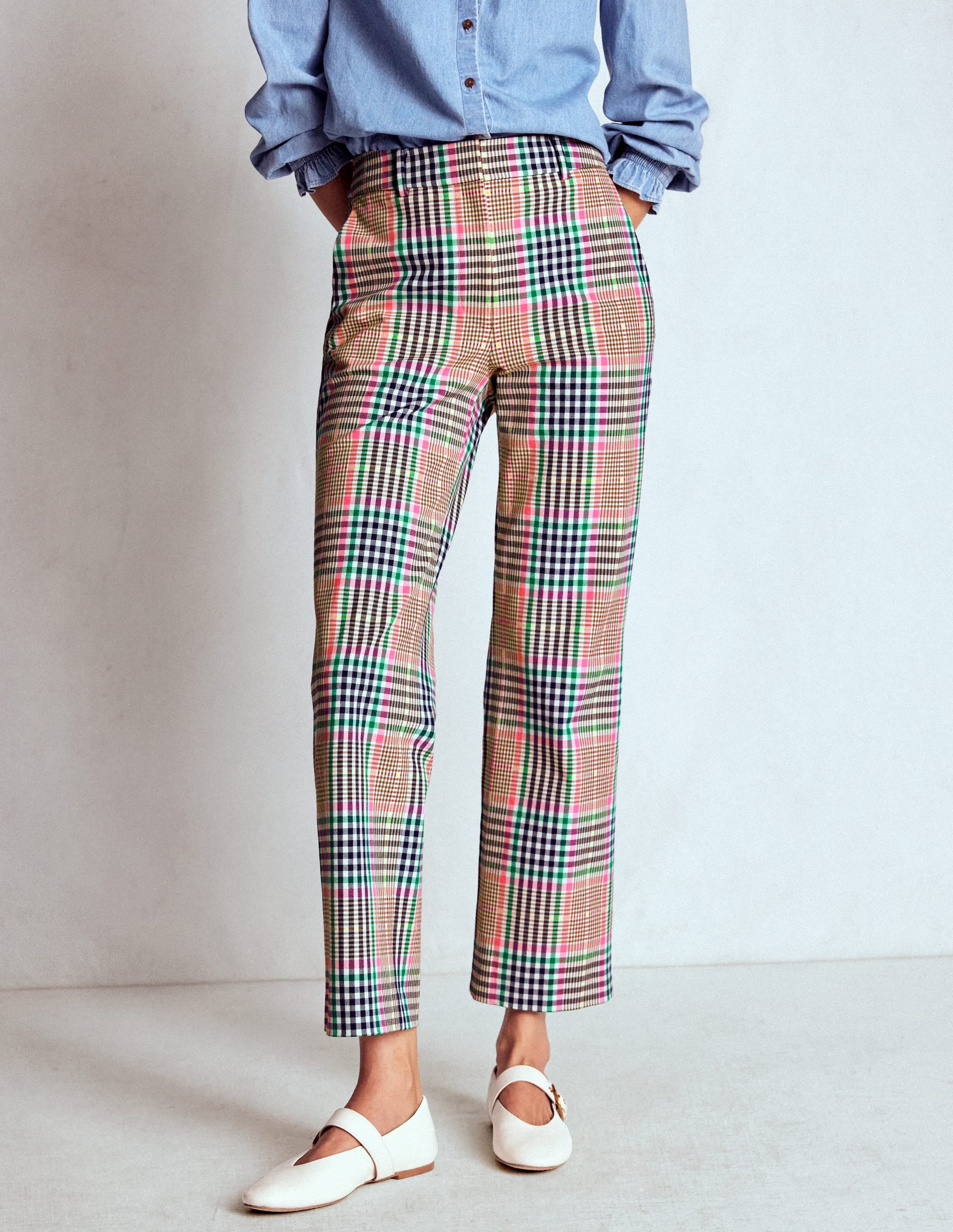 Canonbury Taillierte Hose-Braun, Zuckerwattenrosa und Marineblau Kariert - Image 4
