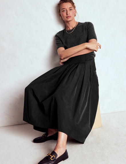 Jupe midi Valentina en taffetas-Noir