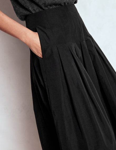 Jupe midi Valentina en taffetas-Noir