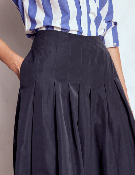 Jupe midi Valentina en taffetas-Bleu marine