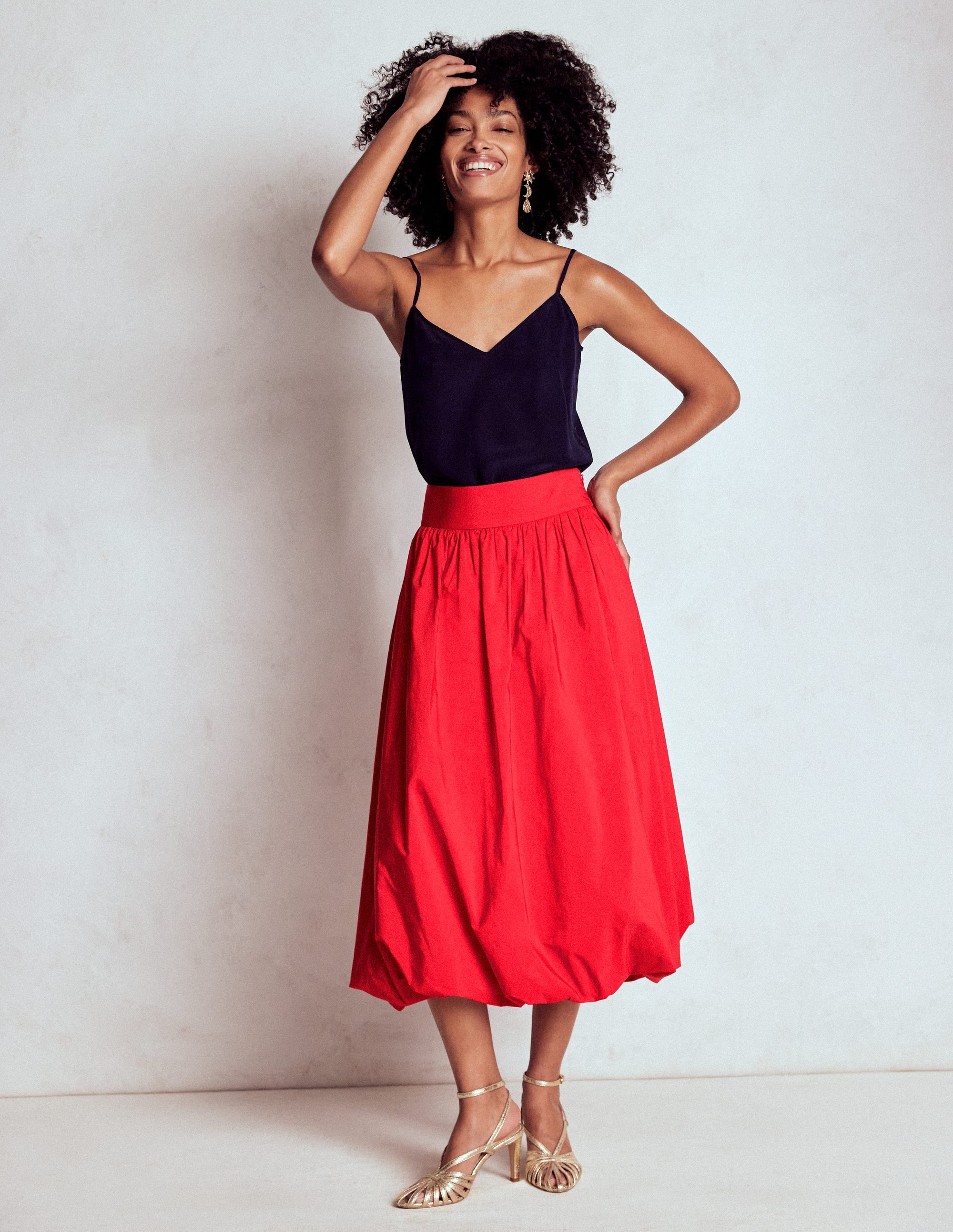Bubble Hem Midi Skirt-Poppy Red - Image 1