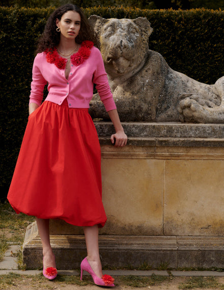Jupe boule midi-Rouge coquelicot