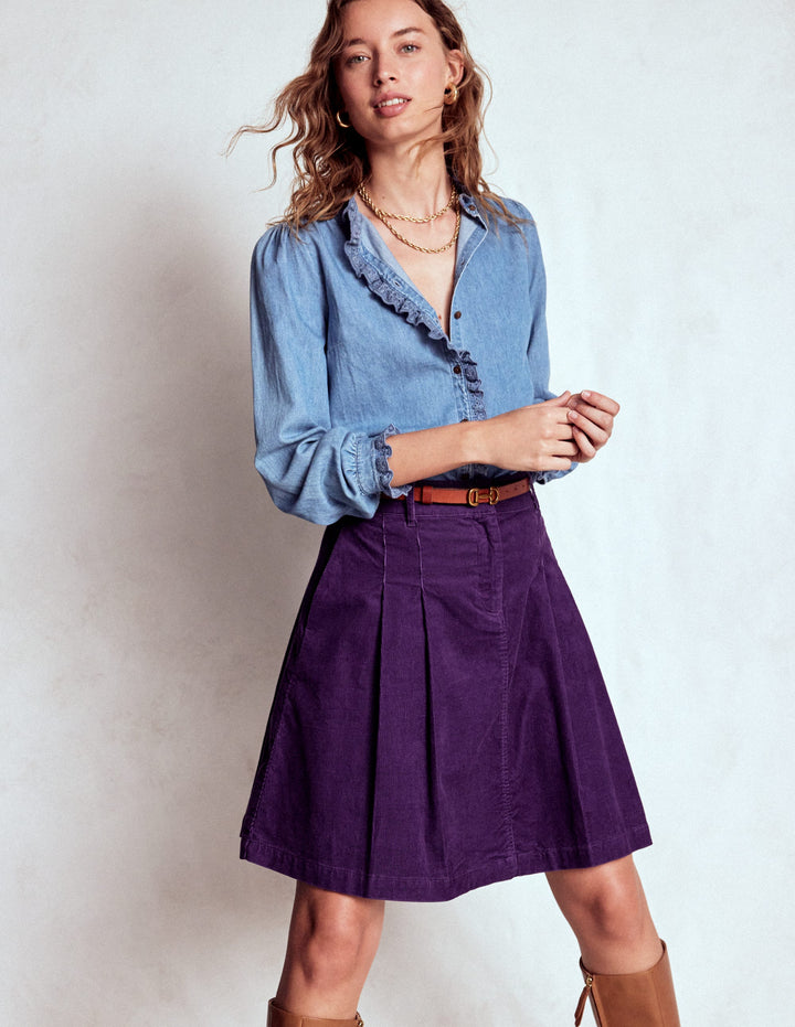 Pleated Cord Skirt-Mystic Purple