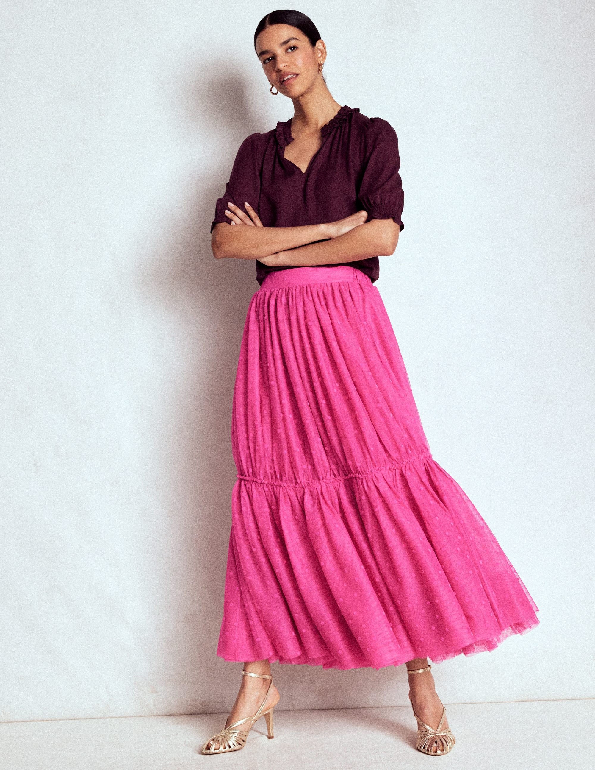Anna Tüll-Midirock-Rosa Beflockt Punkte - Image 1