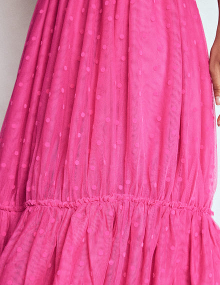 Jupe midi Anna en tulle-Pois floqués roses