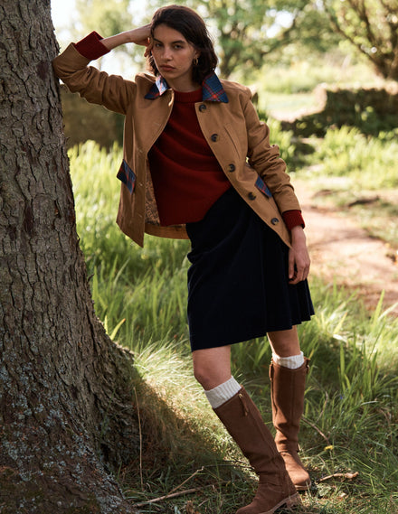 Jupe style kilt Helen en velours côtelé-Bleu marine