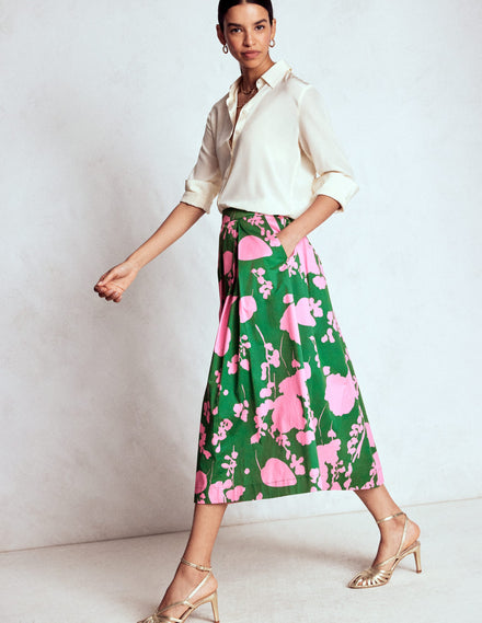 Jupe midi Verity en coton-Amazone, motif Dainty Sprigs