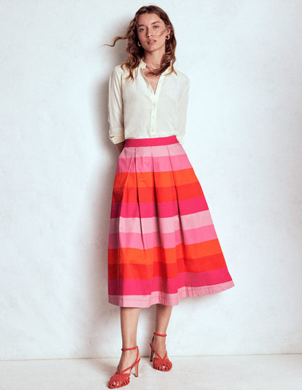 Jupe midi Verity en coton-Rayé multi rose ton sur ton