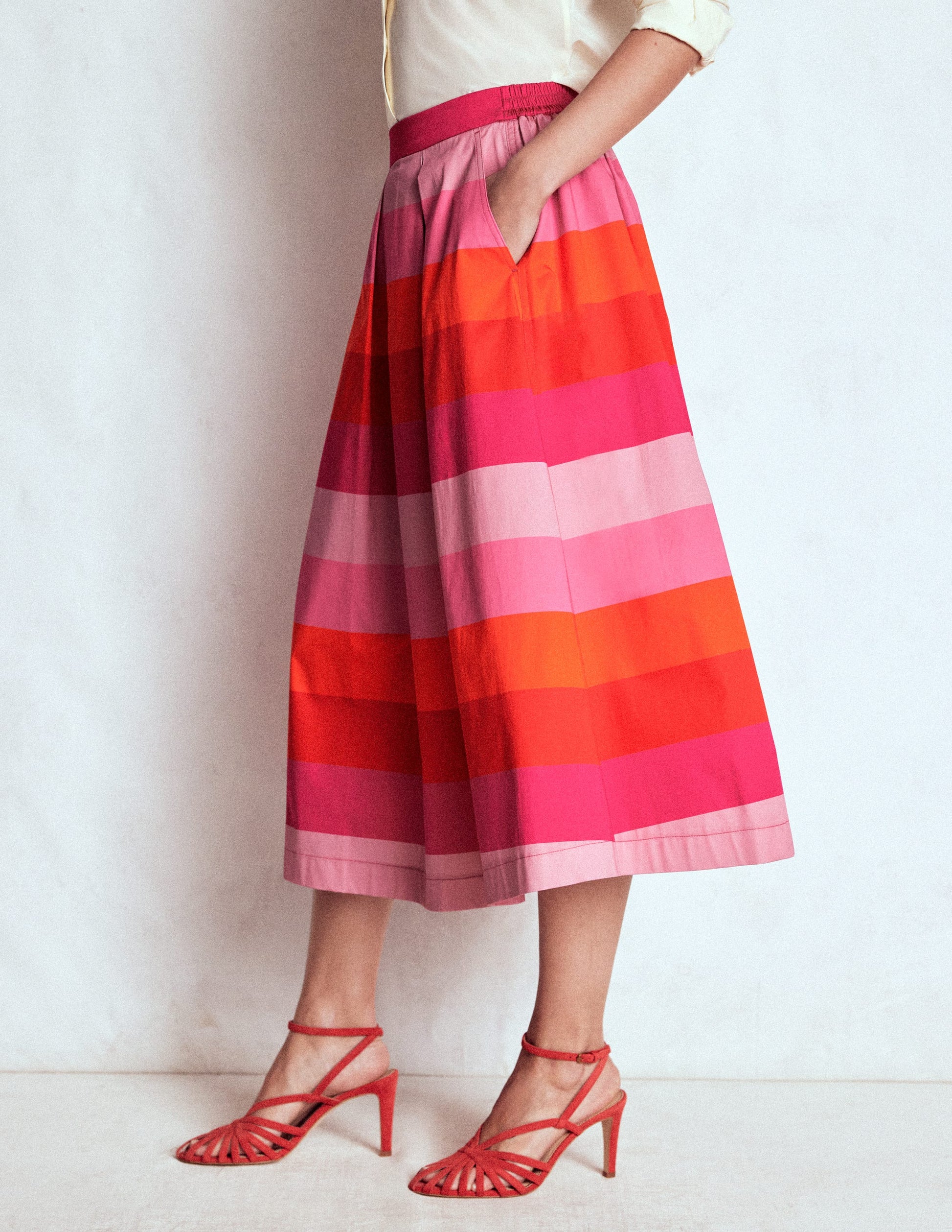 Verity Baumwoll-Midirock-Rosa Bunte Streifen-6