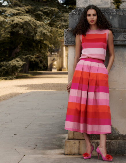 Jupe midi Verity en coton-Rayé multi rose ton sur ton