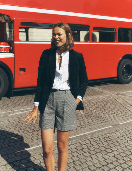 Wool Tailored Shorts-Black and Ivory Puppytooth