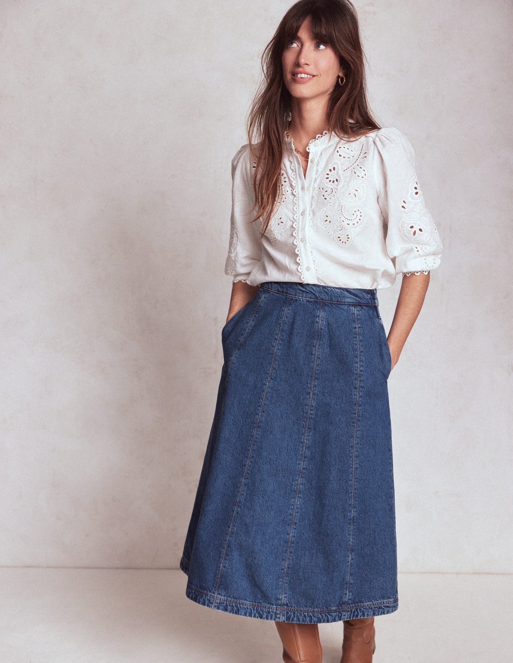 Joy Jeansrock mit Bahnendesign-MITTLERE WASCHUNG-1