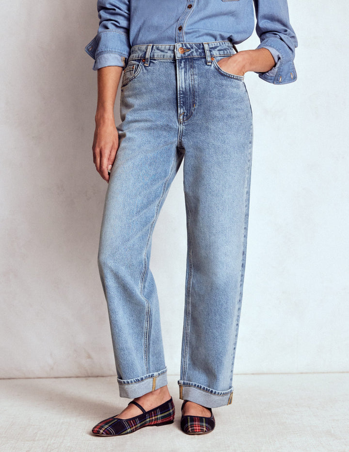 Mid Rise Straight Leg Jeans-Light Vintage