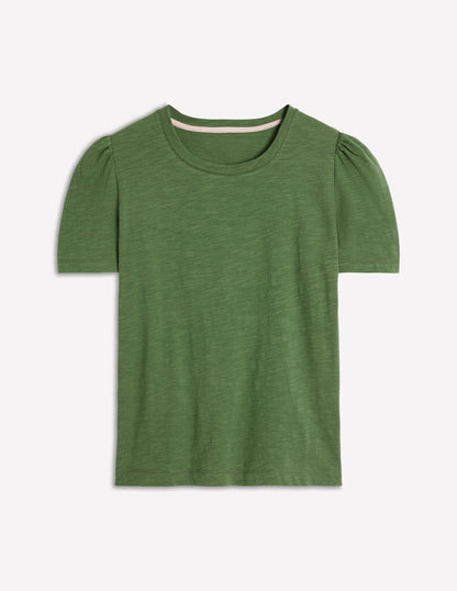 T-Shirt aus Baumwolle mit Puffärmeln-Dunkles Teichgrün-5