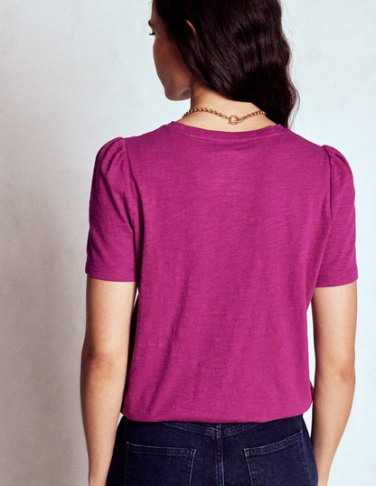 T-Shirt aus Baumwolle mit Puffärmeln-Sattes Magenta-3