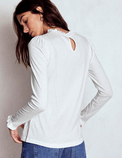 Superweiches Oberteil mit Rüschendetail-Weiß-3