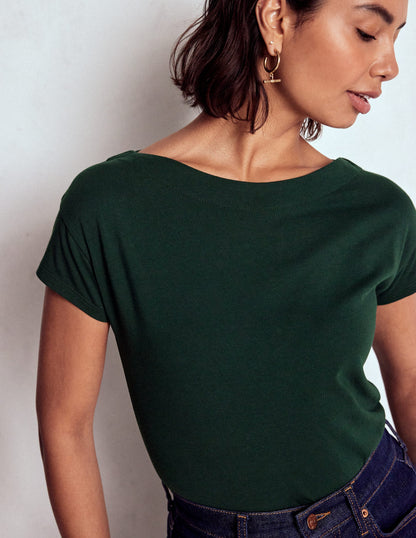 Superweiches T-Shirt mit U-Boot-Ausschnitt-Kiefergrün-1