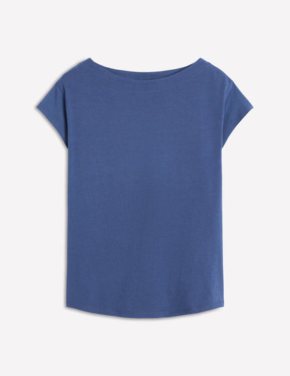 Superweiches T-Shirt mit U-Boot-Ausschnitt-Denim-Blau-5