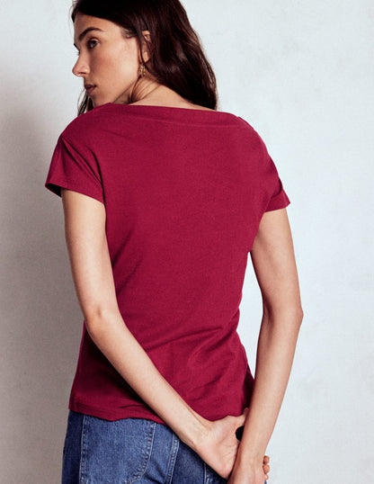 Superweiches T-Shirt mit U-Boot-Ausschnitt-Burgunderrot-3