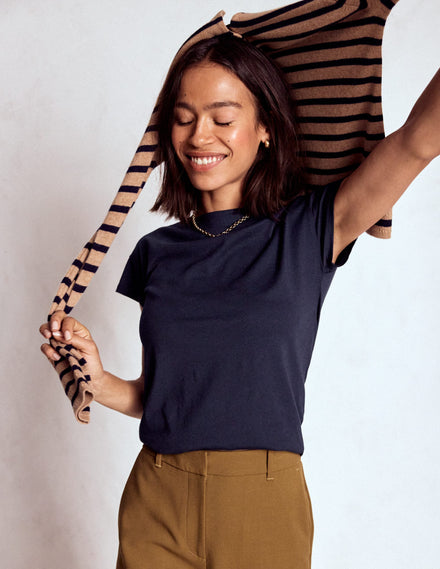 Superweiches T-Shirt mit U-Boot-Ausschnitt-Aqua Marine Marl
